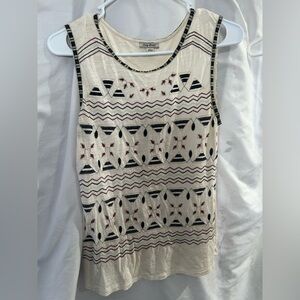 Lucky Brand Womens Small Stretch Knit Tank Top Tribal Embroidery Red Black Cream